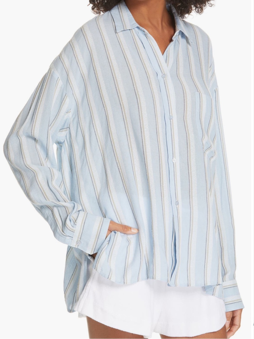 Vince Textured Stripe Boxy Button Down in Surf Mist Size XS